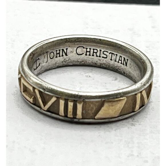 John Christian 14k G & Silver Numeros Engraved Roman Numerals Band Ring Size 6 - Picture 1 of 11